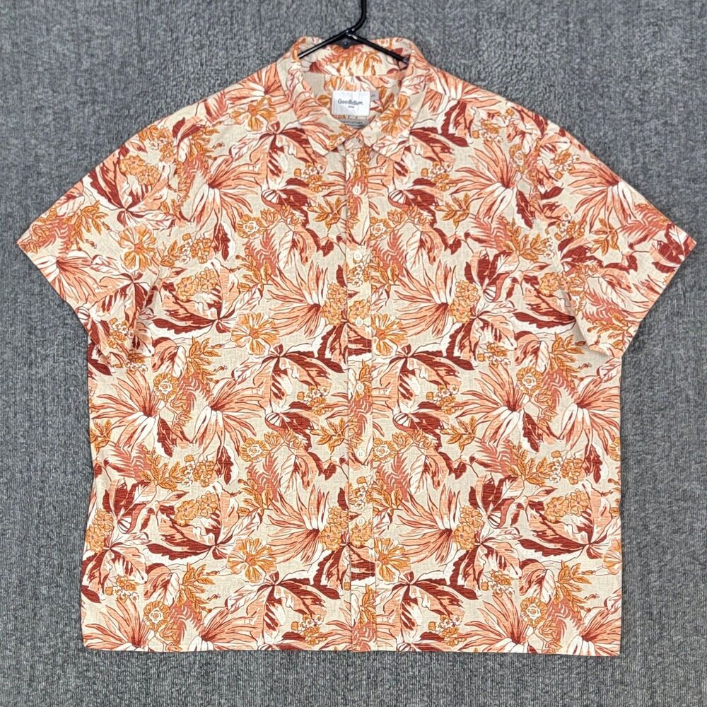 Goodfellow & Co Shirt Mens XXL Linen Blend Floral Hawaiian Vacay Short Sleeve
